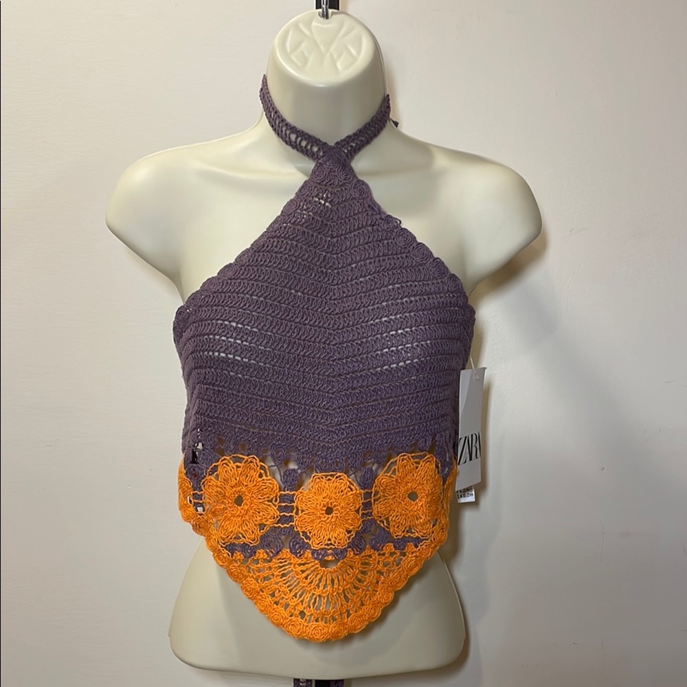 Zara Vibrant Purple and Orange Crochet Crop Top